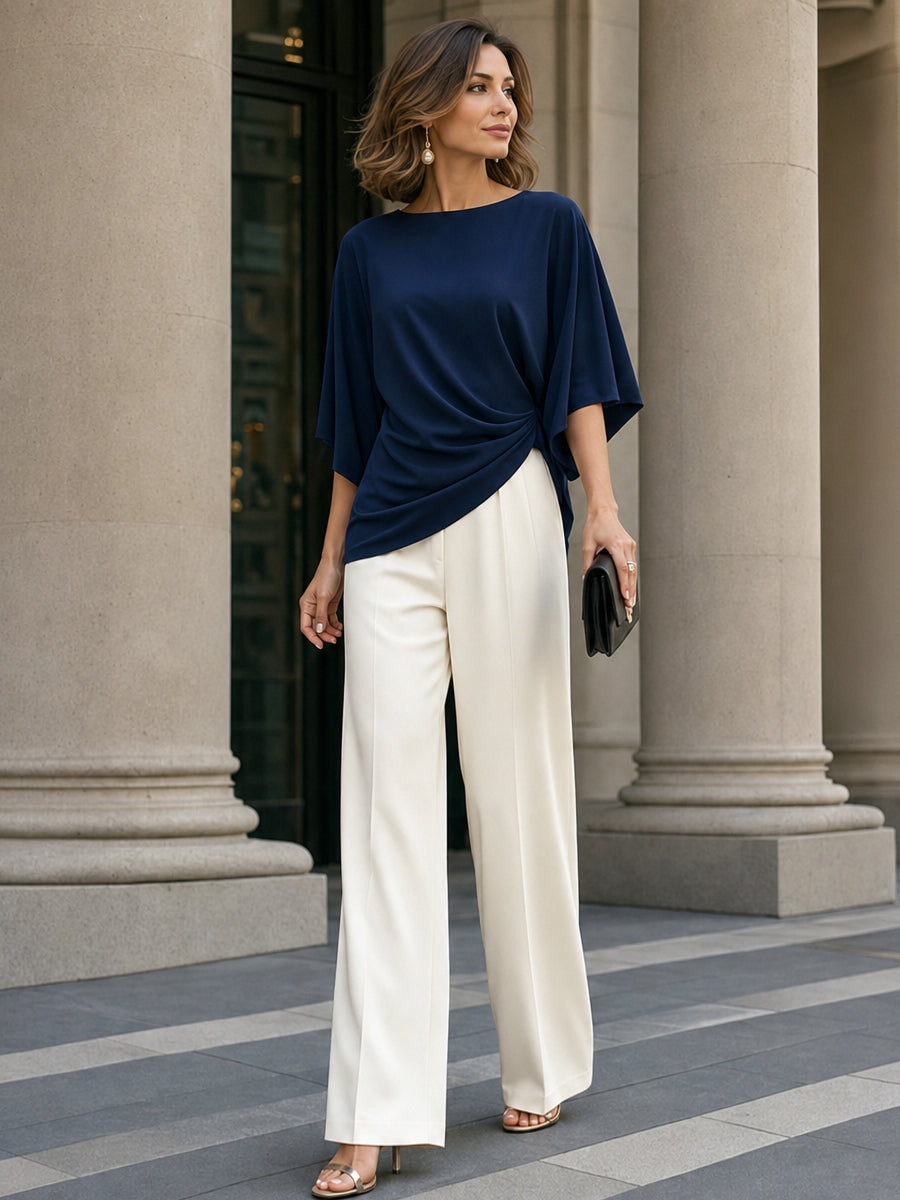 Gabriella | Conjunto con Blusa Drapeada y Pantalón Ancho