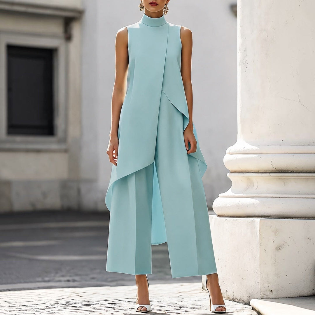 Valentina | Mono elegante con top drapeado y cuello alto