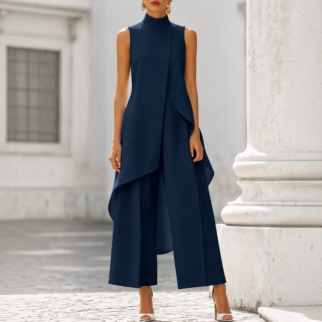 Valentina | Mono elegante con top drapeado y cuello alto