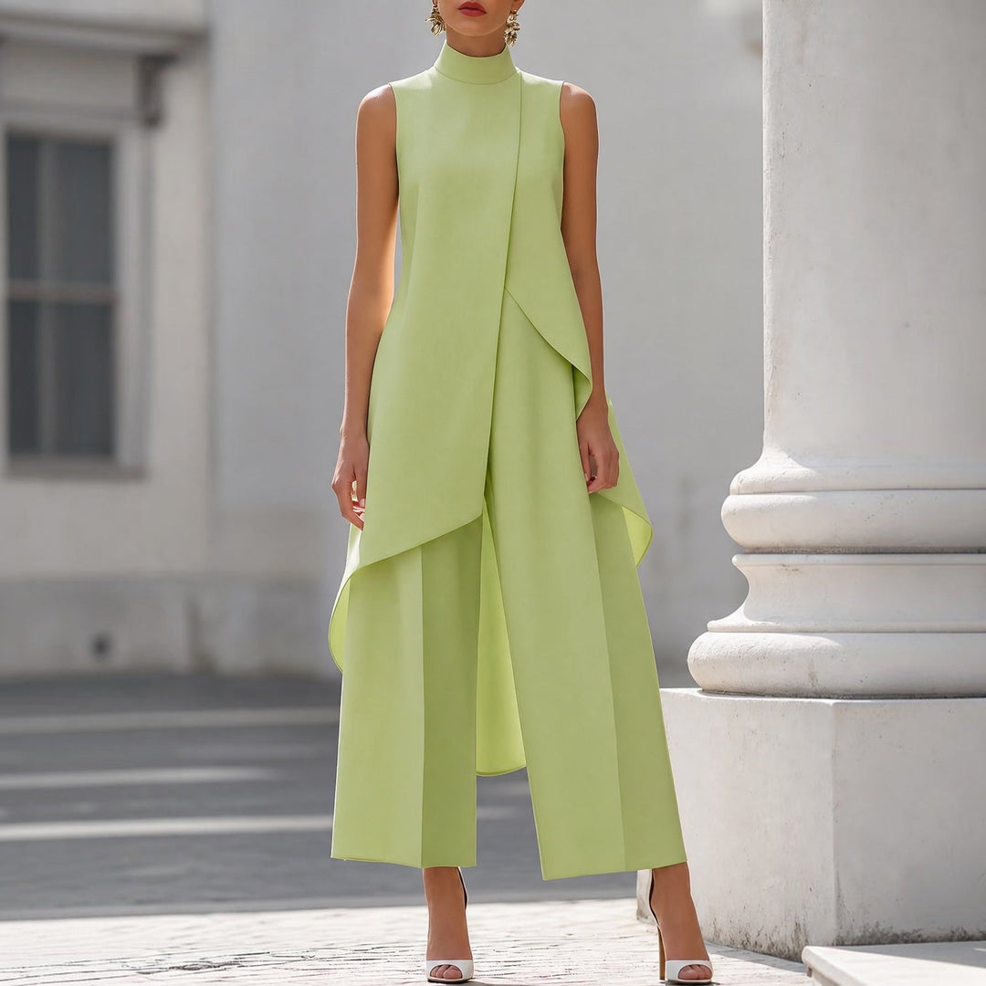 Valentina | Mono elegante con top drapeado y cuello alto
