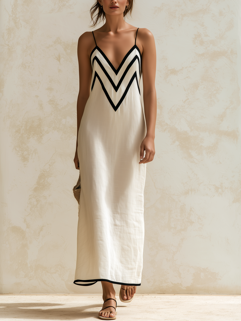 Marisa | Vestido Largo con Patrón Chevron en Contraste, Elegante y de tendencia