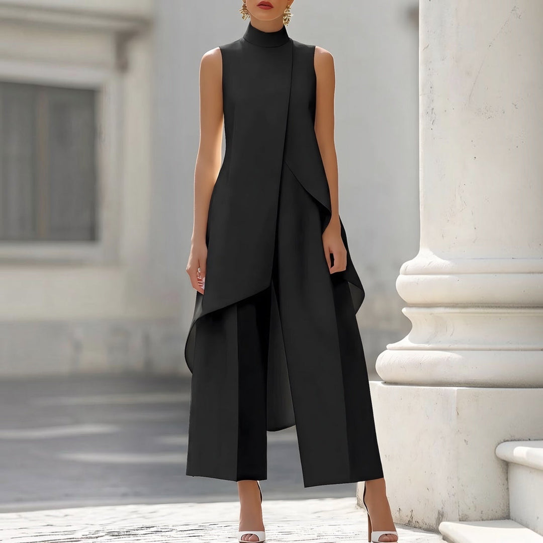 Valentina | Mono elegante con top drapeado y cuello alto