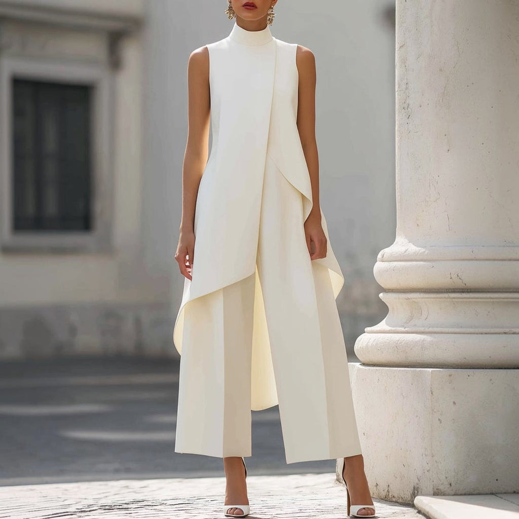 Valentina | Mono elegante con top drapeado y cuello alto