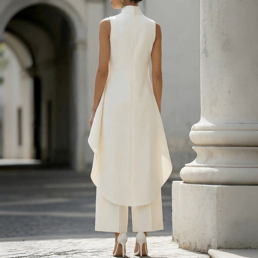Valentina | Mono elegante con top drapeado y cuello alto