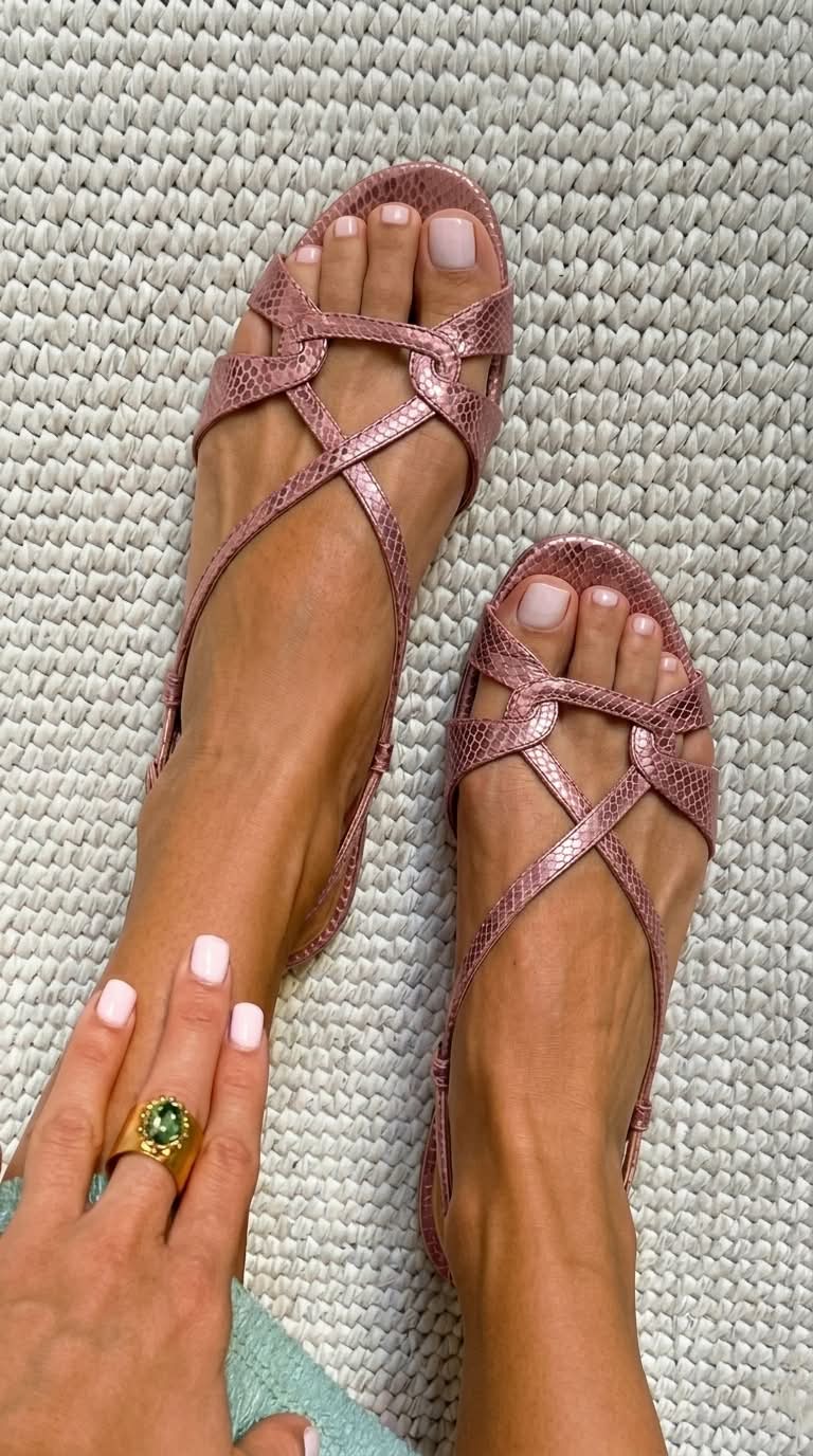 Sandalias slingback efecto serpiente, tacón bajo, bronce, puntera abierta