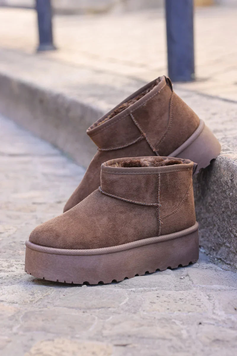 Botas chocolate forradas bajas con plataforma