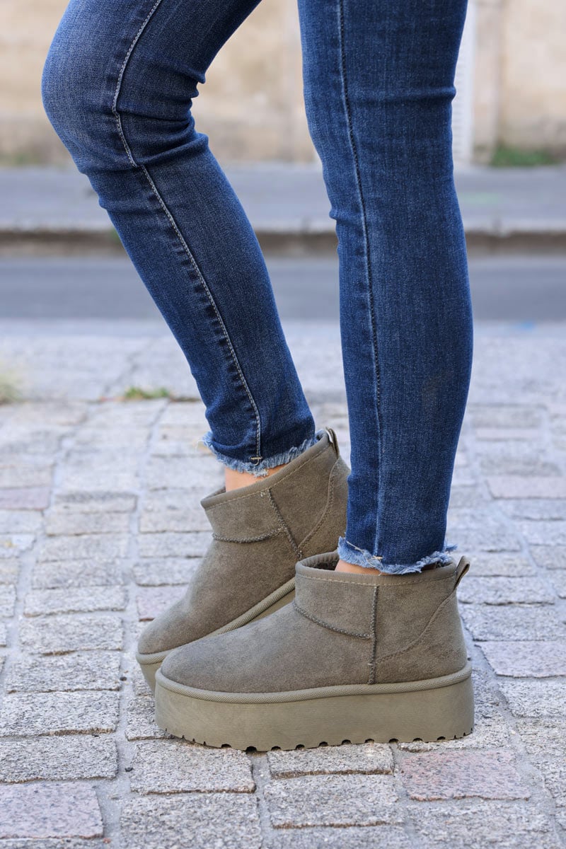 Botas kaki forradas bajas con plataforma
