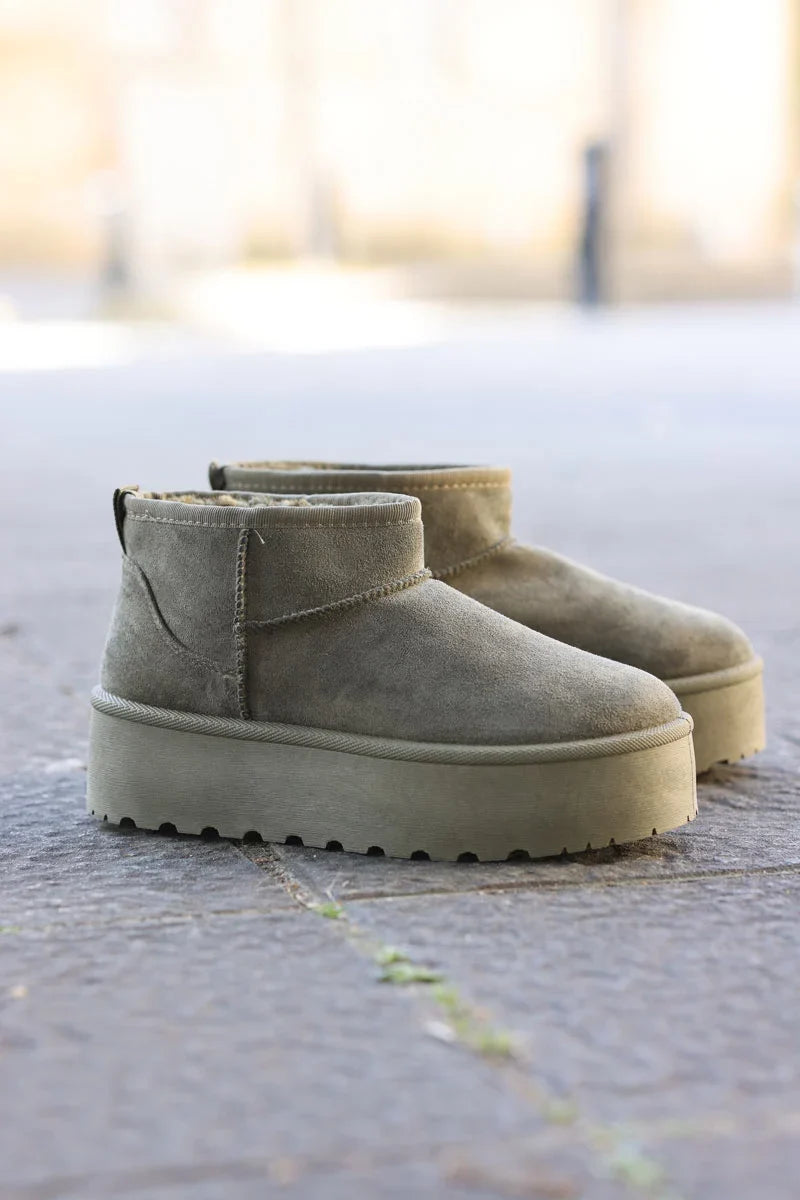Botas kaki forradas bajas con plataforma