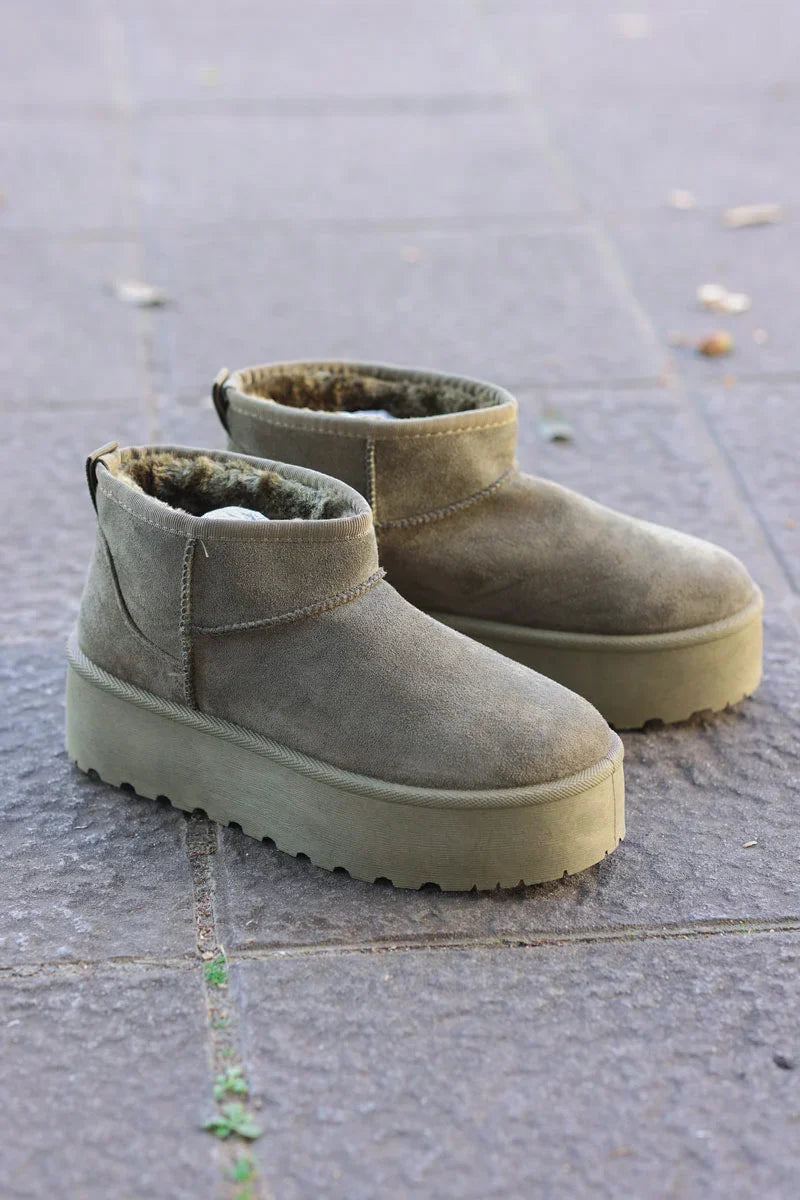 Botas kaki forradas bajas con plataforma