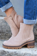 Botines chelsea en ante beige con tacón