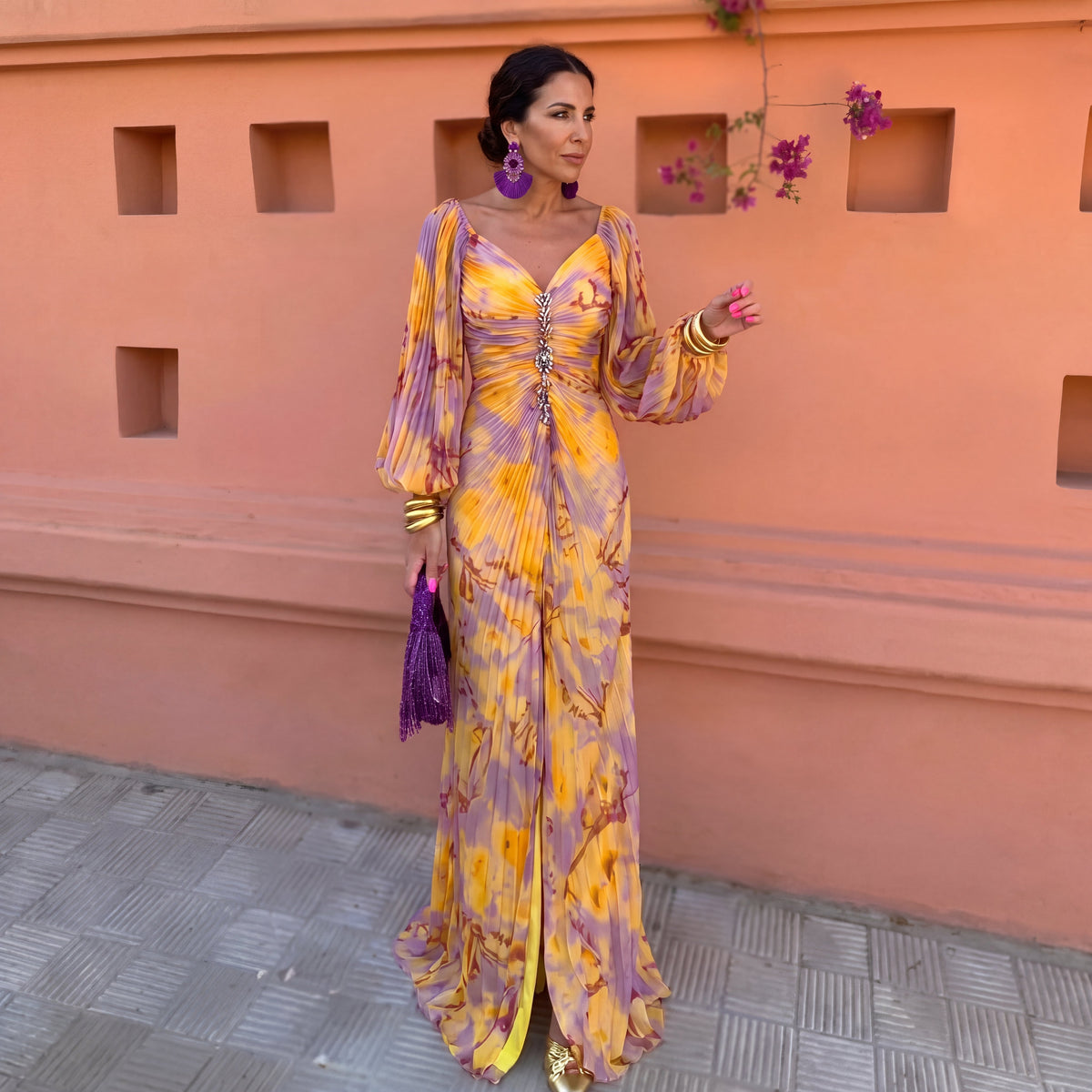 Esperanza | Vestido Largo Floral con Escote Profundo