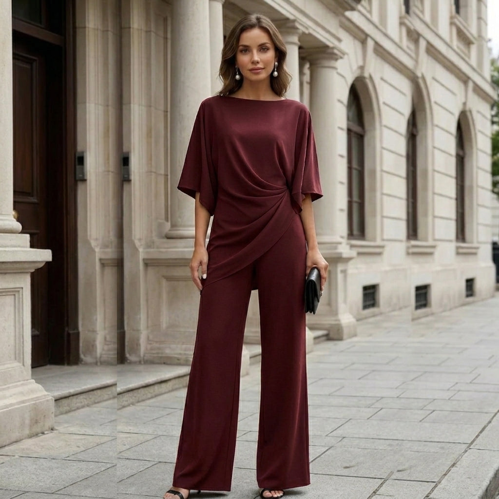 Gabriella | Conjunto con Blusa Drapeada y Pantalón Ancho