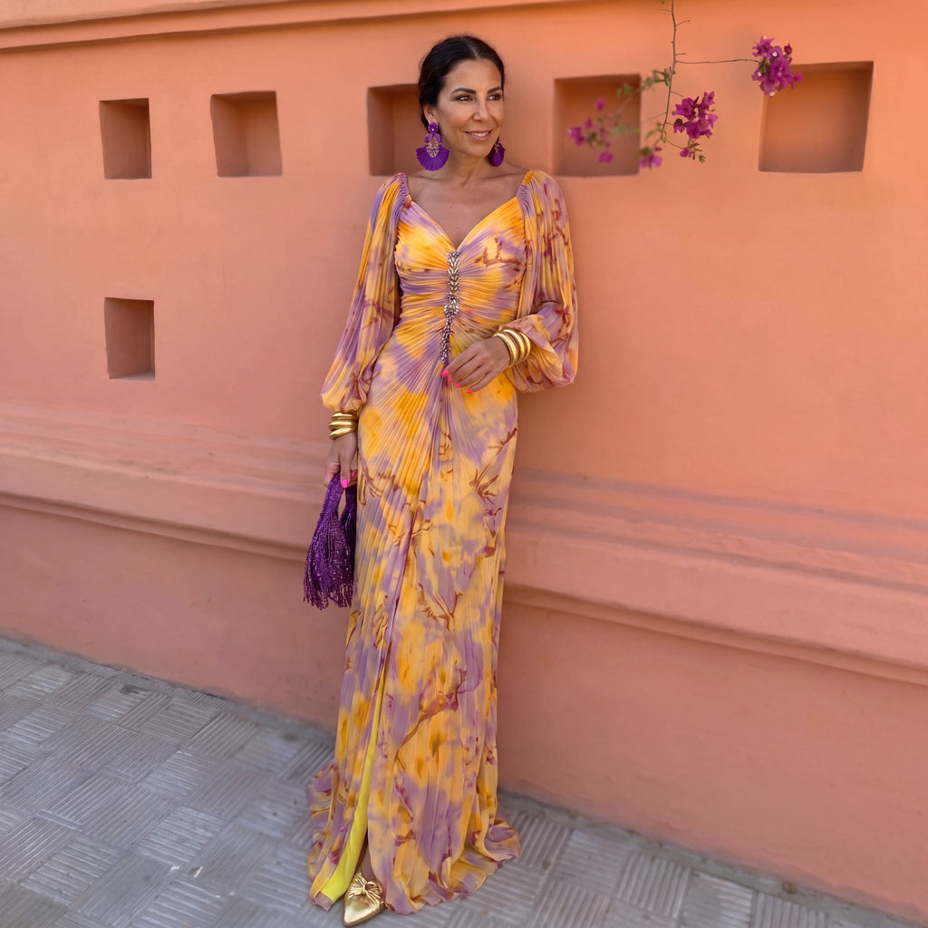 Esperanza | Vestido Largo Floral con Escote Profundo