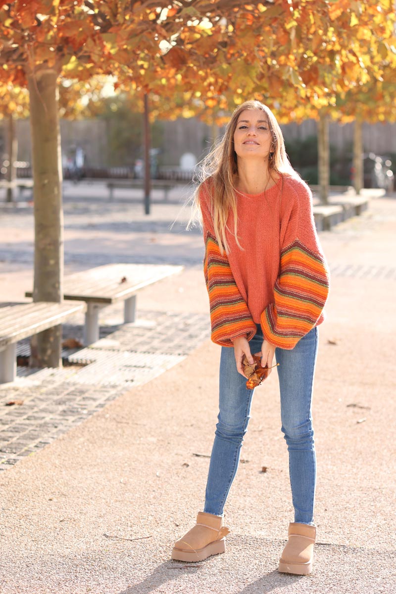 Botas beige bajas de cuero forradas con plataforma
