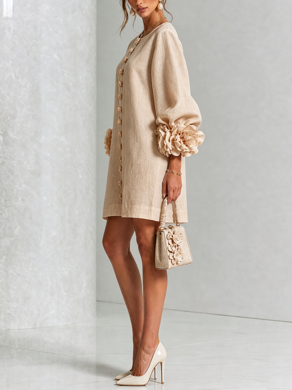 Vestido Amara Mini Elegante con Botones Florales