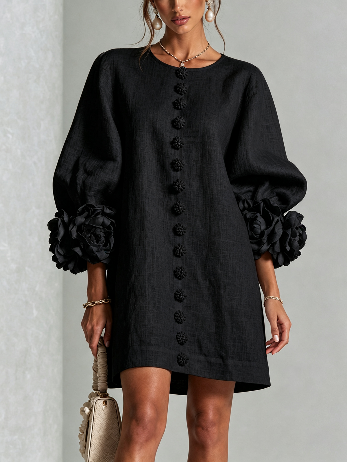 Vestido Amara Mini Elegante con Botones Florales