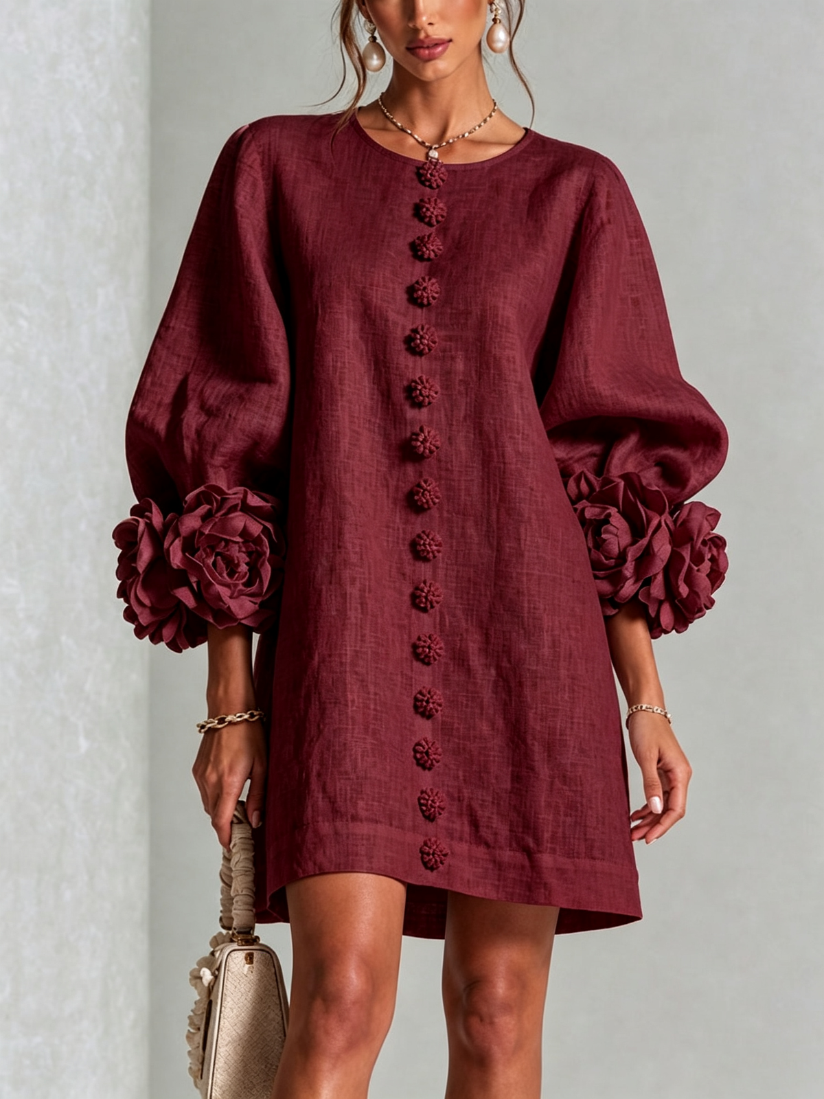 Vestido Amara Mini Elegante con Botones Florales
