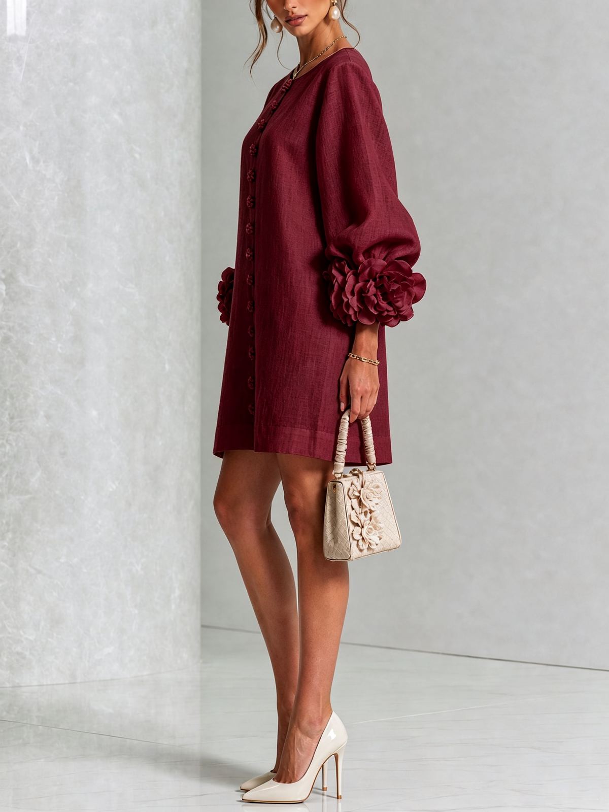 Vestido Amara Mini Elegante con Botones Florales