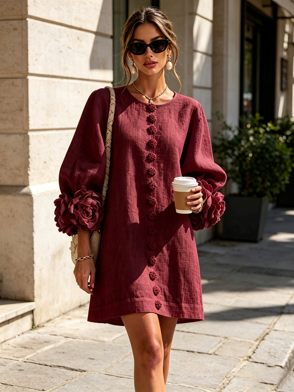 Vestido Amara Mini Elegante con Botones Florales