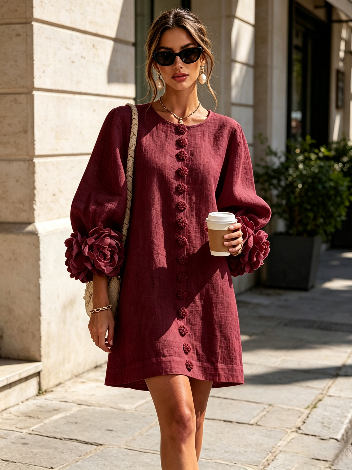 Vestido Amara Mini Elegante con Botones Florales