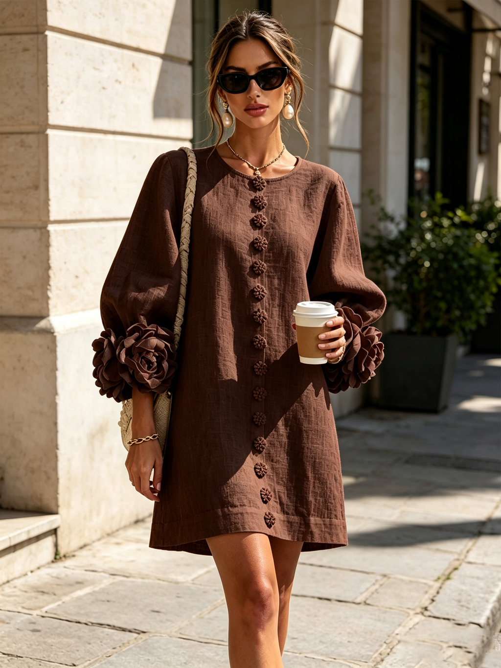 Vestido Amara Mini Elegante con Botones Florales