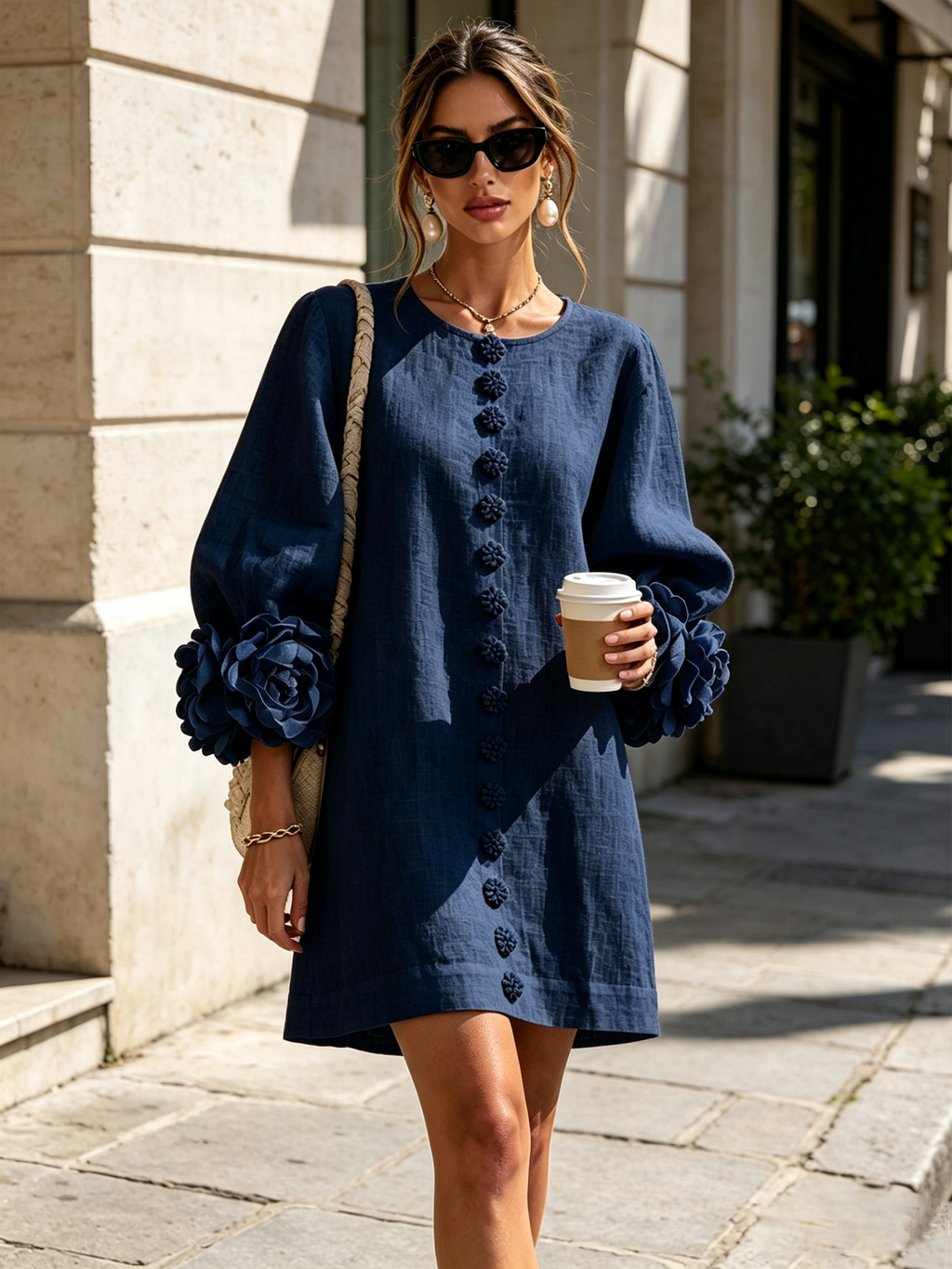 Vestido Amara Mini Elegante con Botones Florales