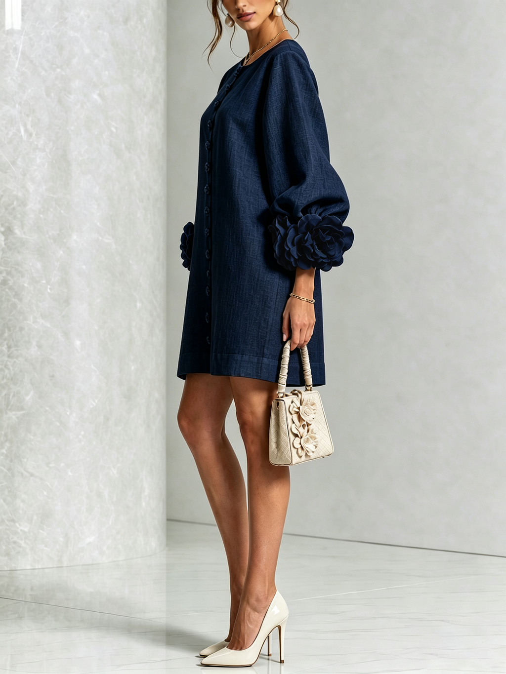 Vestido Amara Mini Elegante con Botones Florales