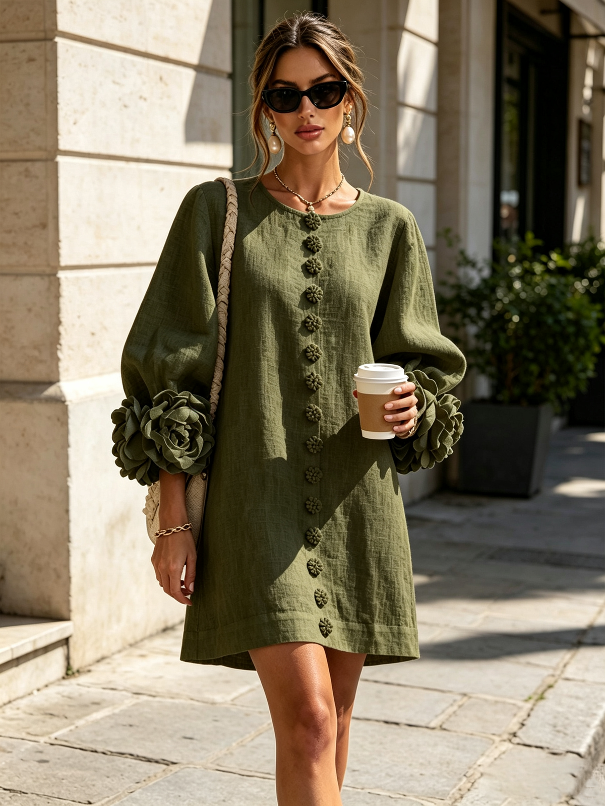 Vestido Amara Mini Elegante con Botones Florales
