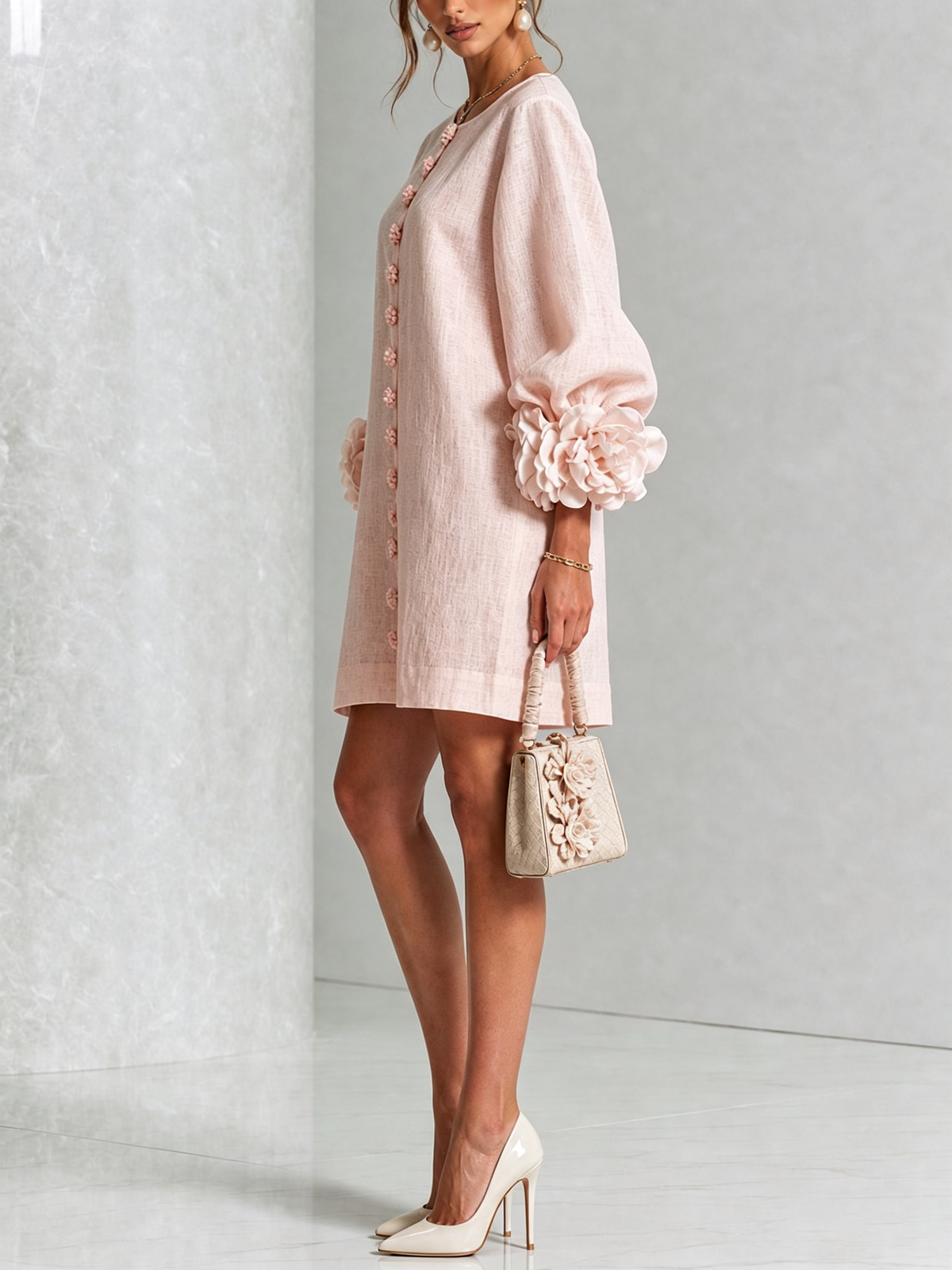 Vestido Amara Mini Elegante con Botones Florales