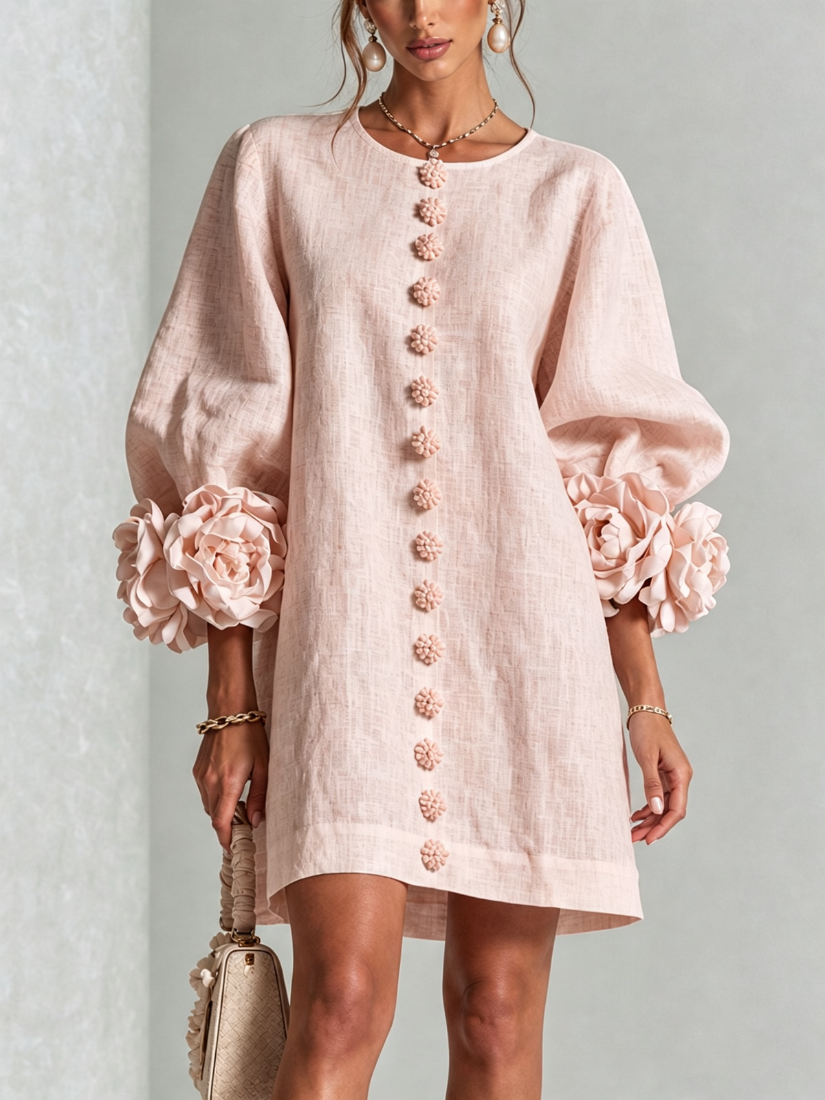 Vestido Amara Mini Elegante con Botones Florales