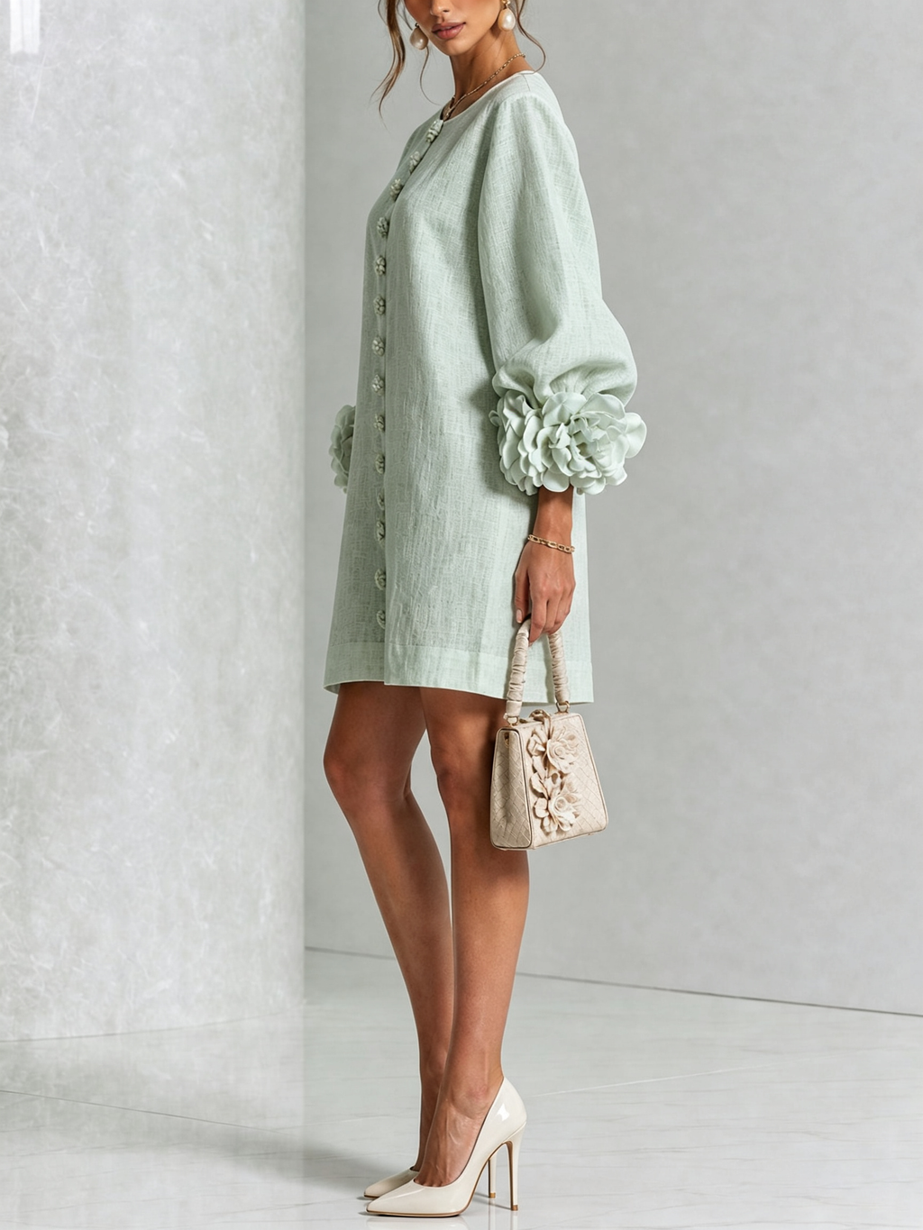 Vestido Amara Mini Elegante con Botones Florales