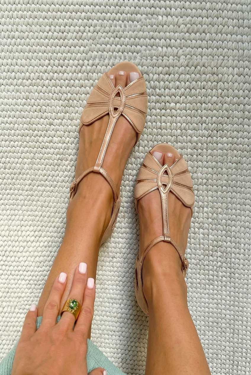 Sandalias peep toe retro con correa en T, estilo vintage chic