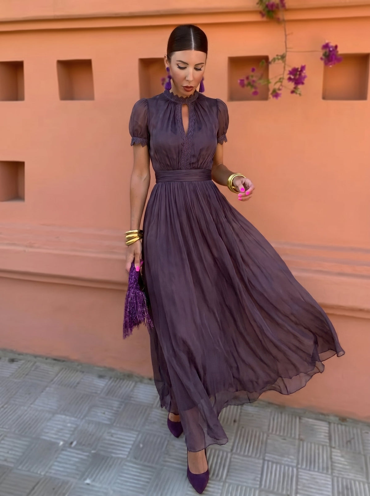 Cayetana | Vestido Largo de Gasa con Cuello Alto