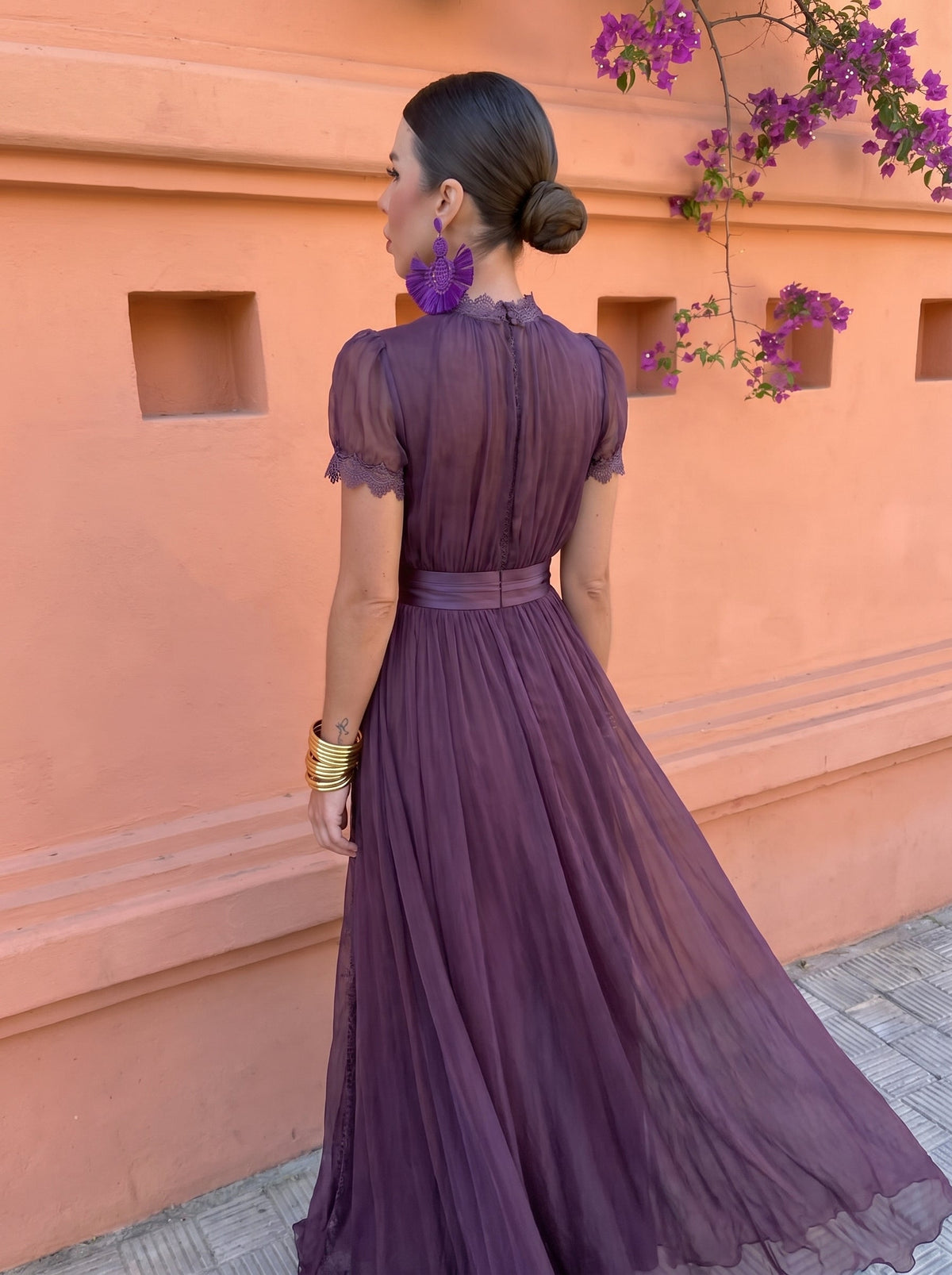 Cayetana | Vestido Largo de Gasa con Cuello Alto