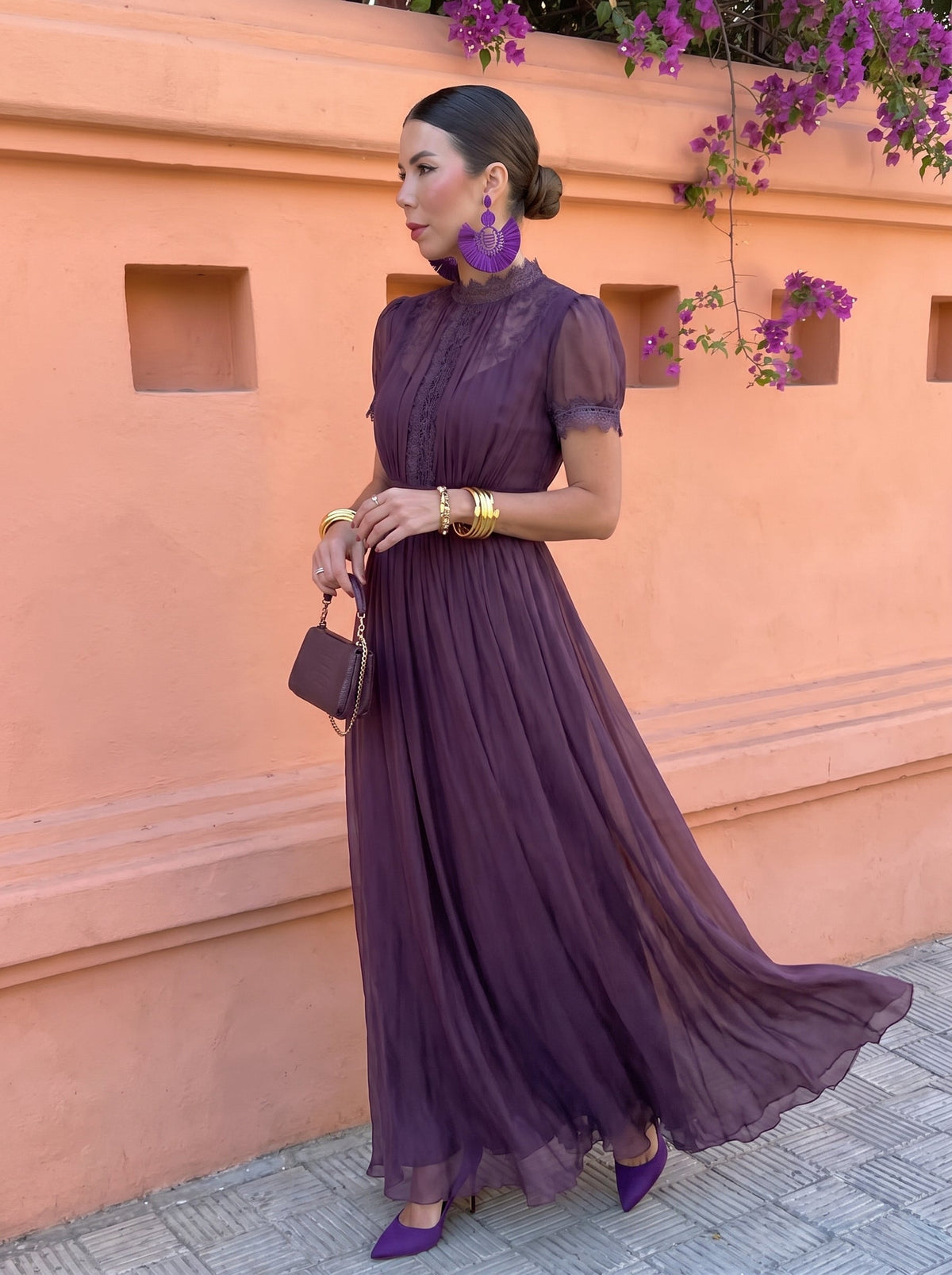 Cayetana | Vestido Largo de Gasa con Cuello Alto