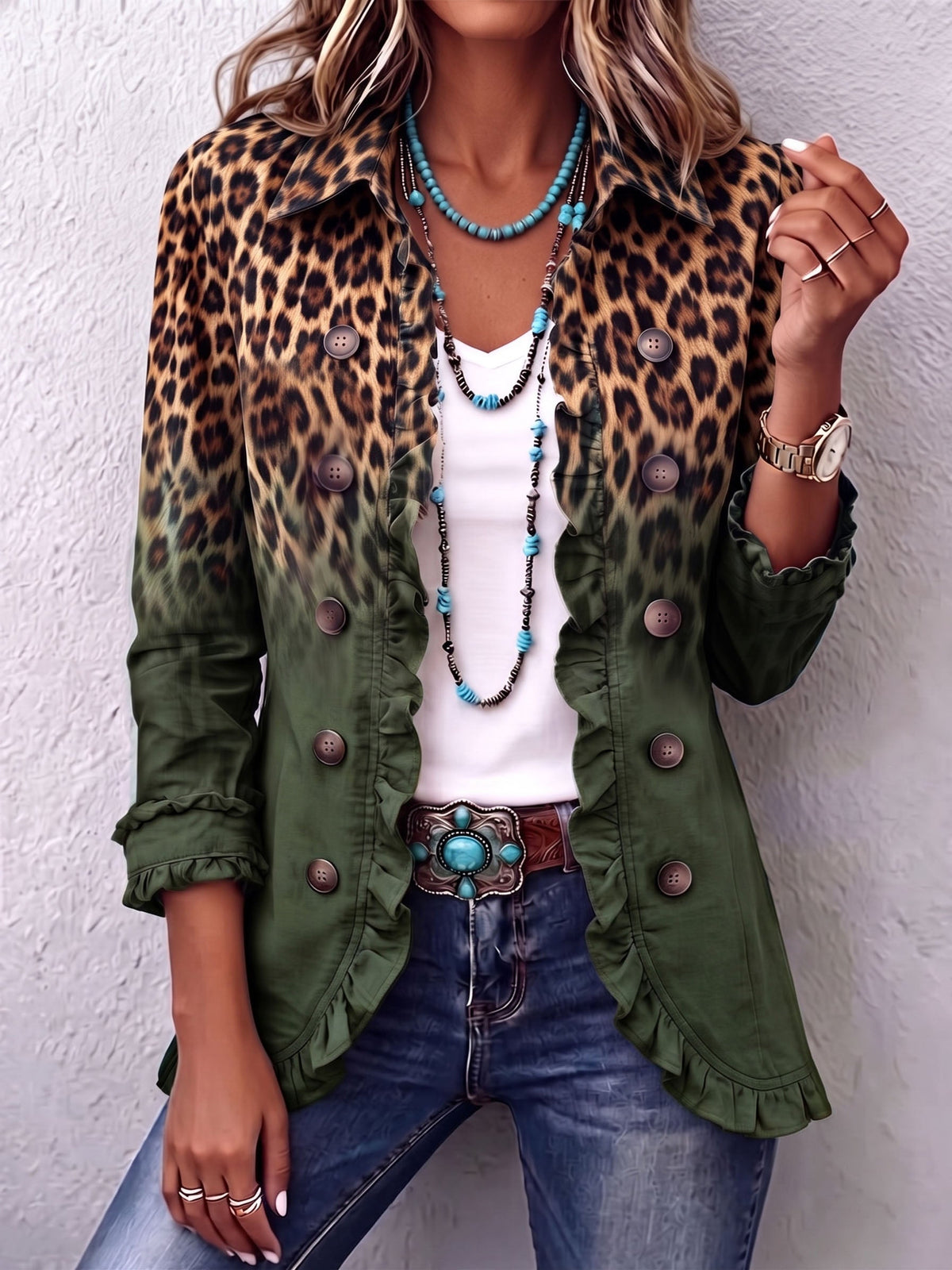 Ludovica | Blazer Leopardo Degradado con Volantes