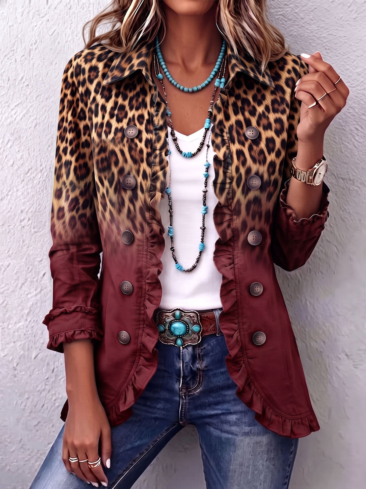 Livia | Blazer Leopardo Degradado con Volantes
