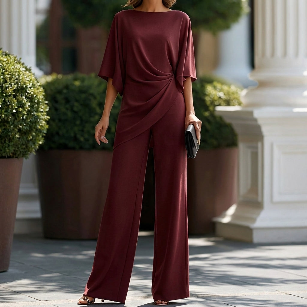 Gabriella | Conjunto con Blusa Drapeada y Pantalón Ancho
