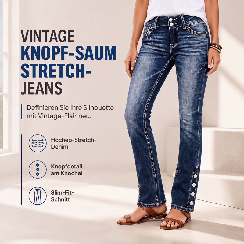 👖 50 % de Descuento | Ajuste Flexible y Look Slim Moderno – Vaqueros Elásticos de Mujer con Detalles de Botones